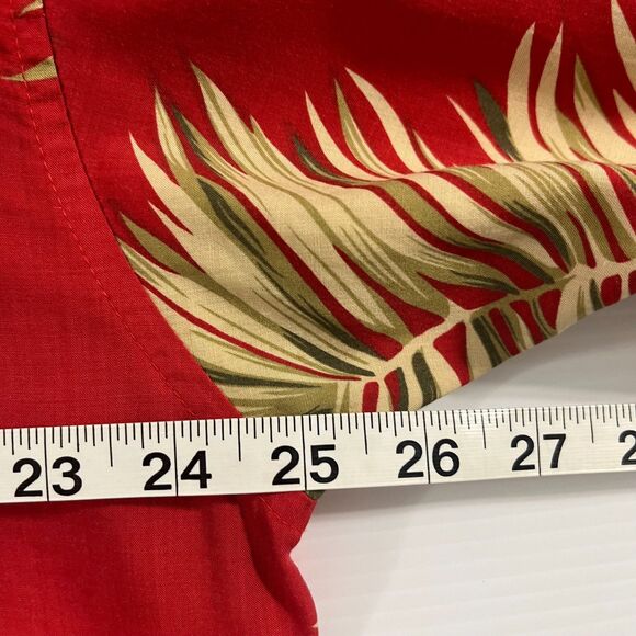 BAMBOO CAY Shirt Men Large Red Short Sleeve Button Leaves Tropical Viscose Blend - Picture 6 of 9
